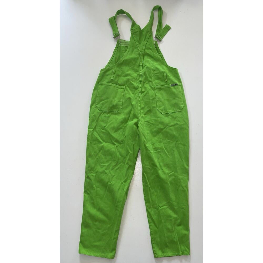 Vintage WATCH L.A. Overalls Womens XL Cotton Denim Jeans GREEN Bibs USA 90s - Picture 2 of 13